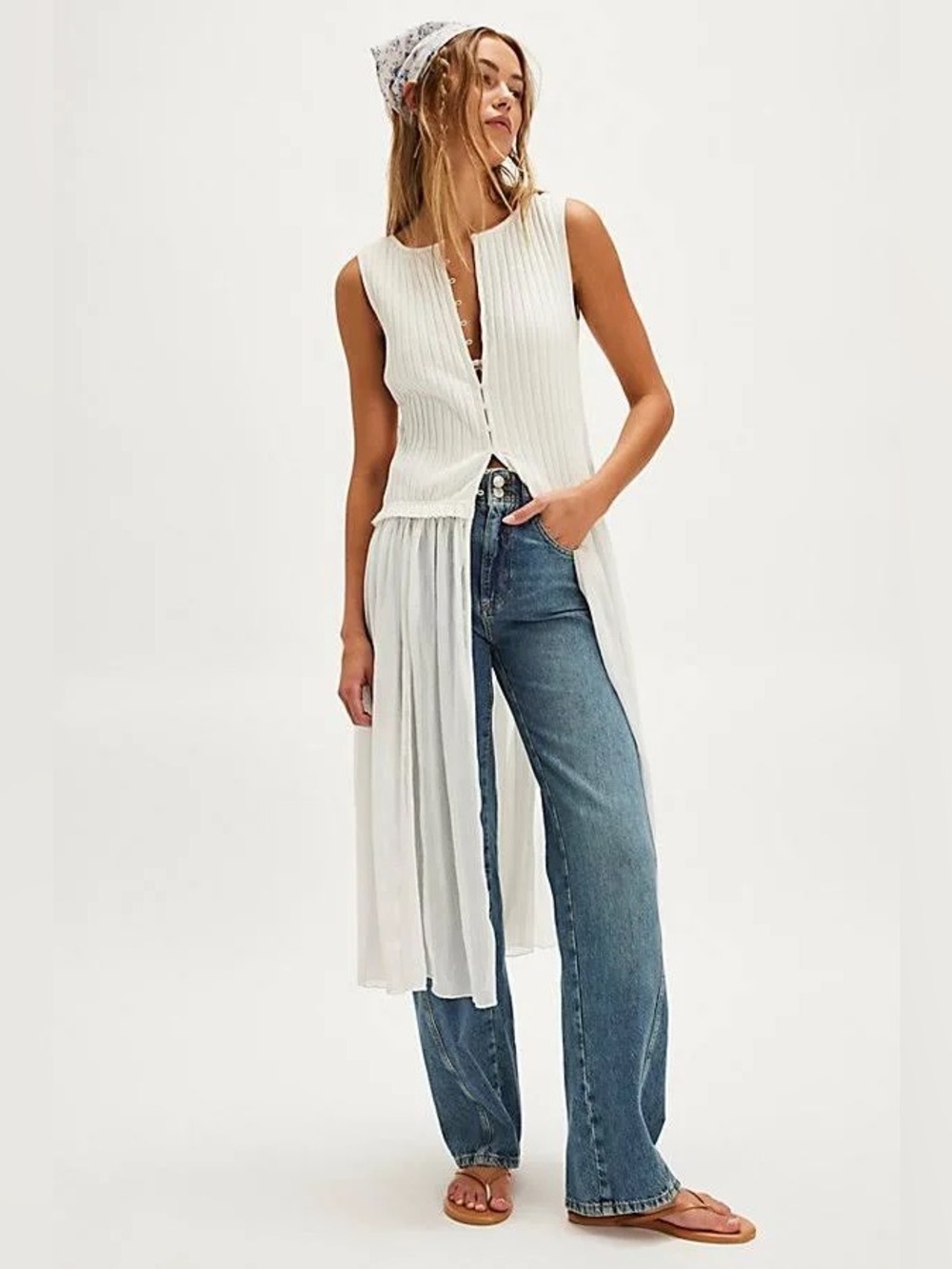 Free People NWOT Twice As Nice Ribbed Knit Maxi Vest Top Button Front Sleeveless